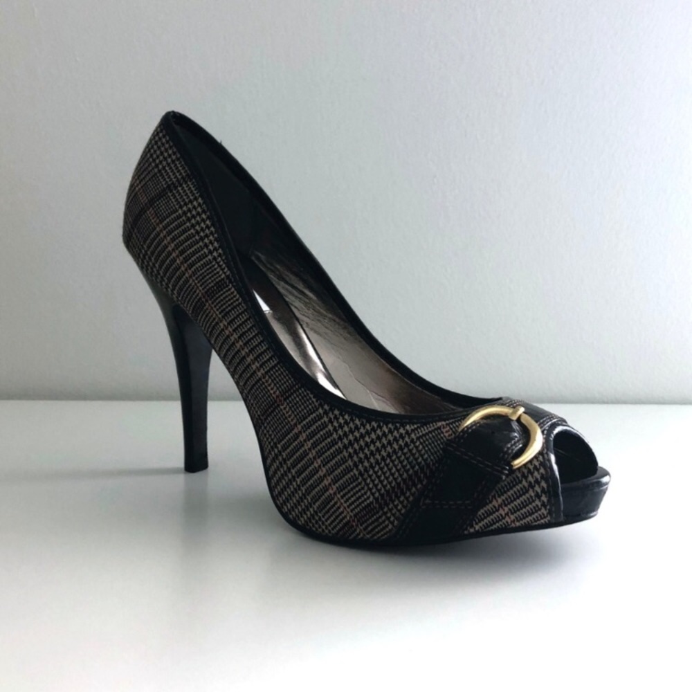 NWOT Steve Madden Lezlie Plaid Peep Toe Pump Heel - Picture 2 of 5